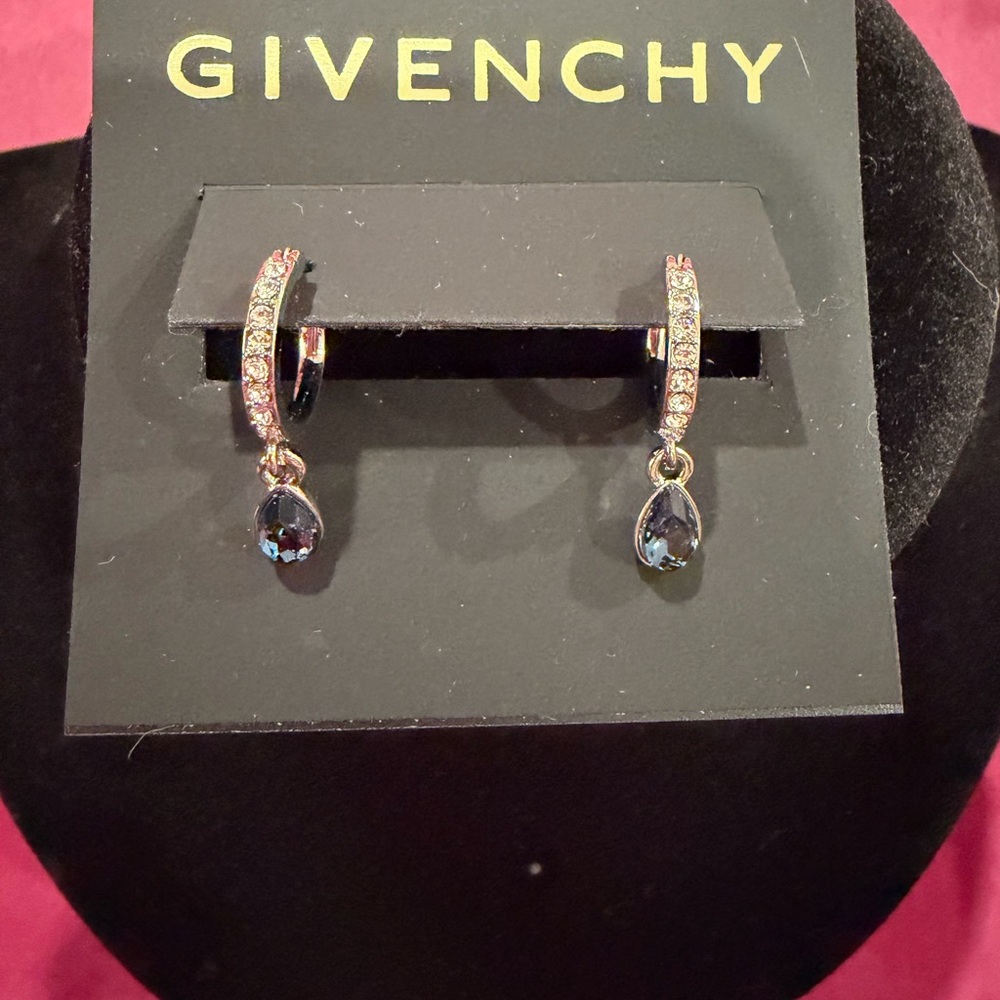 Givenchy Gold-Tone Huggie Earrings with Blue Teardrop Drops
